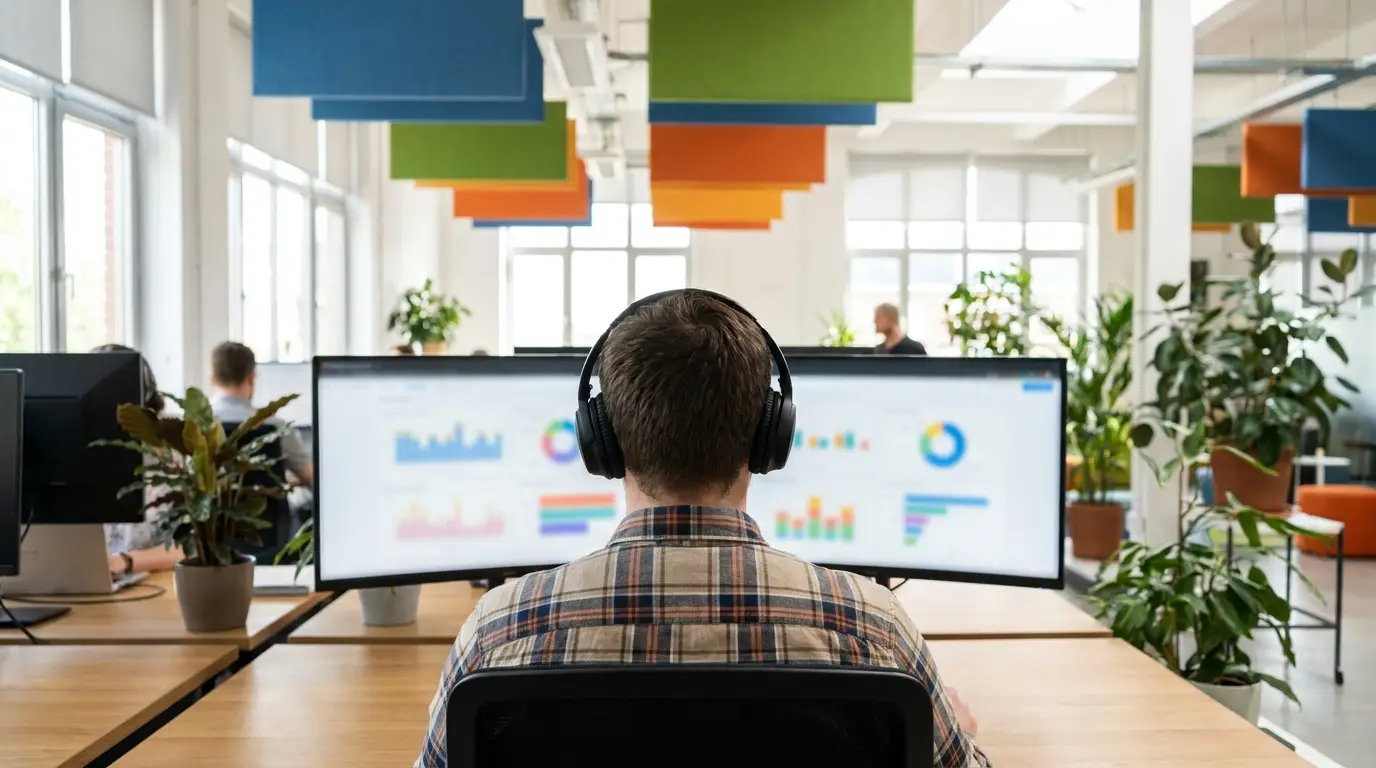 Analyst reviewing lead data on a laptop